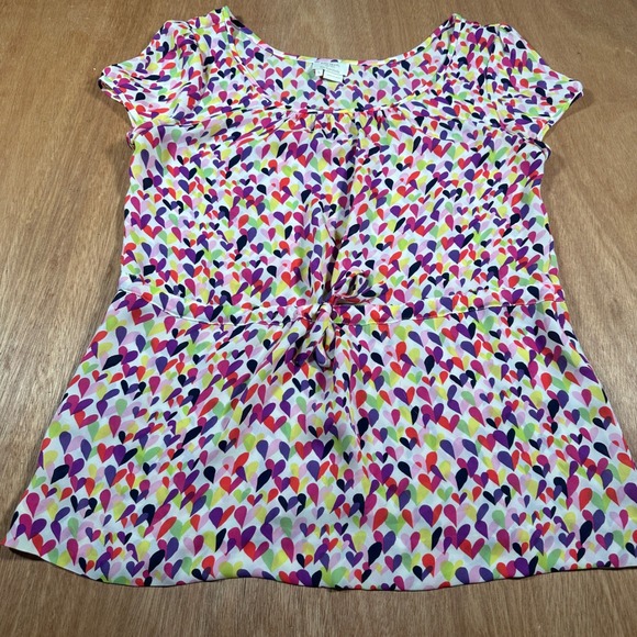 Kate Spade New York Tops - Kate Spade New York 100% Silk Heart Print Tie Waist Blouse Women's Small